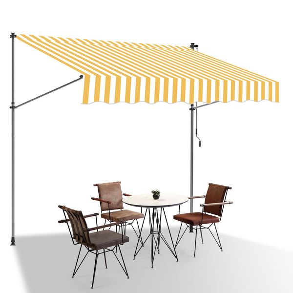 Tenda Da Sole Tolletour Tenda Da Sole Con Morsetti Tenda Da Sole Per Balcone Tende Da Sole Resistenti Ai Raggi Uv Tenda Da Sole Con Braccio Articolato Bianco Giallo 2,5 M-image