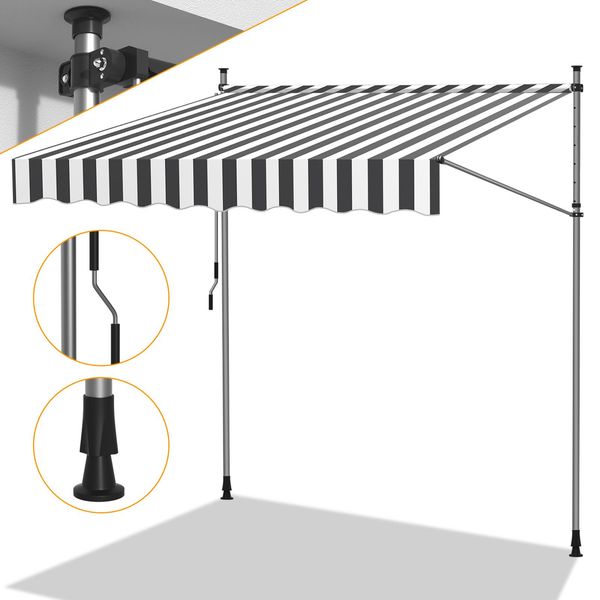 Tolletour Tenda Da Sole Tenda Da Sole Con Morsetti Tenda Da Sole Per Balcone Tende Da Sole Resistenti Ai Raggi Uv Tenda Da Sole Con Braccio Articolato Bianco Grigio 3,5 M-image