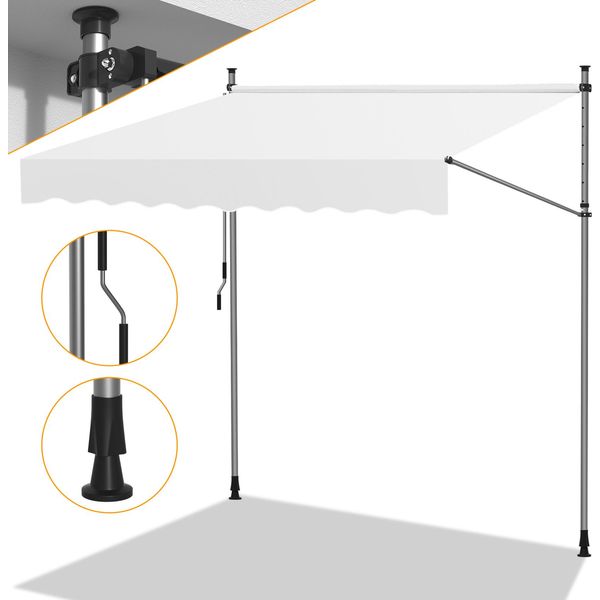 Tenda Da Sole Tolletour Tenda Da Sole Con Morsetti Tenda Da Sole Per Balcone Tende Da Sole Da Giardino Resistenti Ai Raggi Uv Tenda Da Sole Con Braccio Articolato Crema 3,5 M-image