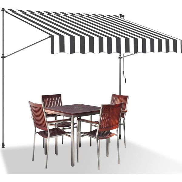 Tenda Da Sole Tolletour Tenda Da Sole Con Morsetti Tenda Da Sole Per Balcone Tende Da Sole Da Giardino Resistenti Ai Raggi Uv Tenda Da Sole Con Braccio Articolato Bianco Grigio 2,5 M-image