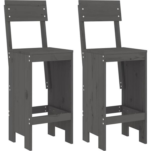 Vidaxl Sgabello Da Bar 2 Pz. Grigio 40X48,5X115,5 Cm In Legno Di Pino Massiccio-image