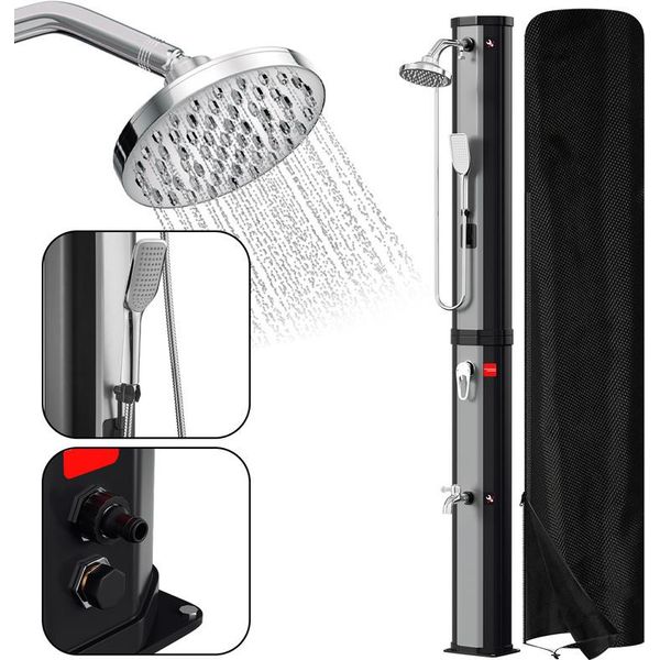 Jopassy Doccia Solare Doccia Da Giardino Rubinetto Doccia Da Campeggio Doccia Da Piscina Doccia Esterna Solare 60L (Con Copertura Protettiva、Con Doccetta、Argento)-image