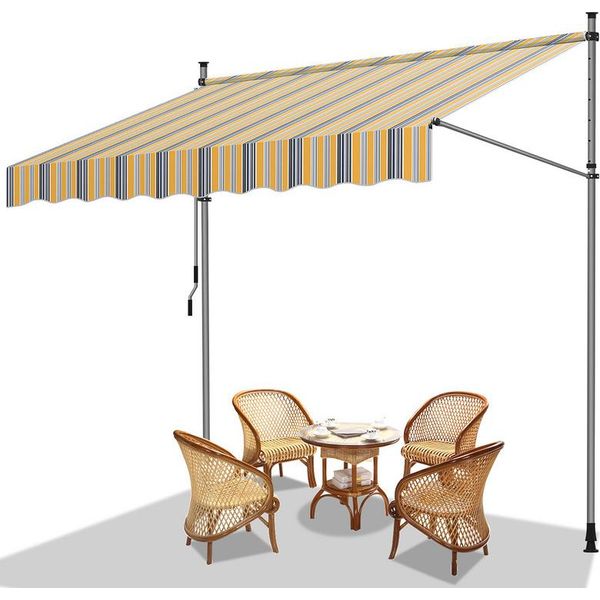 Tenda Da Sole Jopassy Tenda Da Sole A Morsetto Tenda Da Sole Per Balcone Senza Forature - Regolabile In Altezza Tenda Da Sole Resistente Ai Raggi Uv E Idrorepellente 200 Cm Giallo Blu-image