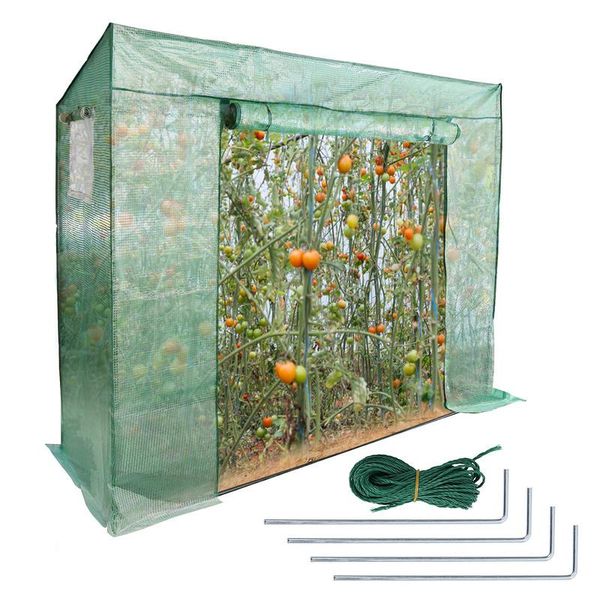 Yakimz Serra In Foglio Serra Per Pomodori 200 X 80 X 170 Cm (Lxlxh), Con Rete In Foglio E Finestra Per La Coltivazione In Giardino, Tetto Spiovente, Verde-image