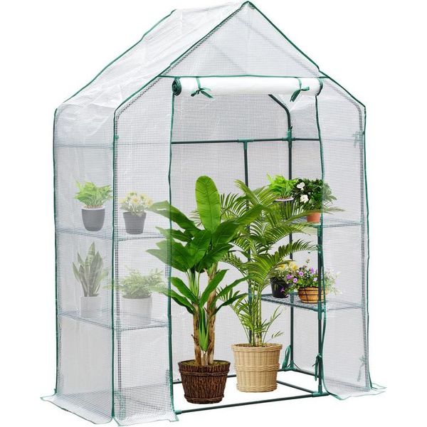 Jopassy Serra In Foglio Serra Per Pomodori, Con Foglio In Rete Per Giardino Per La Coltivazione, Riutilizzabile, Bianco, 143X73X195 Cm-image