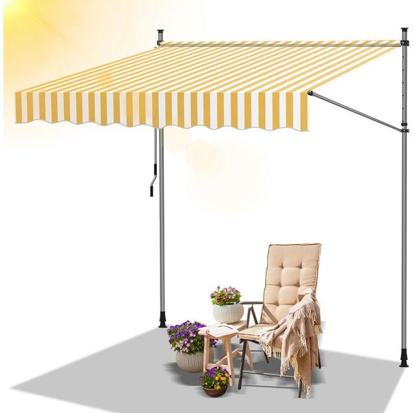 Tenda Da Sole Jopassy Tenda Da Sole Con Morsetti Tenda Da Sole Per Balcone Regolabile In Altezza Tenda Da Sole Senza Forature Per Terrazza Balcone 150 Cm Bianco Giallo-image