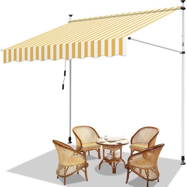 Tenda Da Sole Jopassy Senza Forature Tenda Da Sole Per Balcone Regolabile In Altezza Tenda Da Sole Per Balcone 200 Cm Bianco Giallo-image