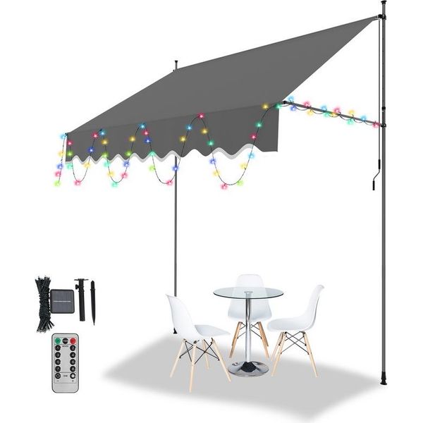 Jopassy Tenda Da Sole Con Led Senza Foratura Tenda Da Sole A Morsetto Tenda Da Sole Per Balcone Terrazza 200Cm Grigio-image