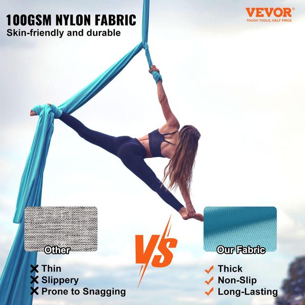 Vevor Aerial Yoga Hammock Set 5 X 2,8 M, Blu Aerial Yoga Swing Air Flying, Yoga Swing Hammock Swing 1000 Kg Max. Capacità Di Carico, Inclusi Calzini Da Yoga E Moschettone In Acciaio, Esercizi Antigravitazionali-image