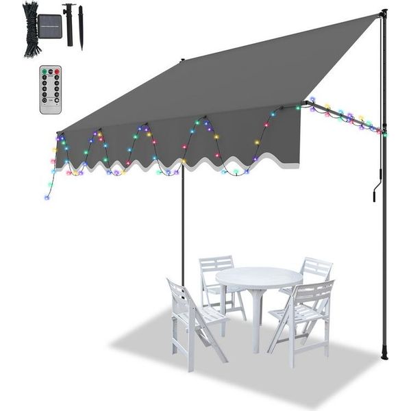 Jopassy Tenda A Morsetto Con Led Tenda Senza Foratura Tenda Da Sole Per Balcone Regolabile In Altezza Tenda Da Sole Per Balcone 200Cm Grigio-image