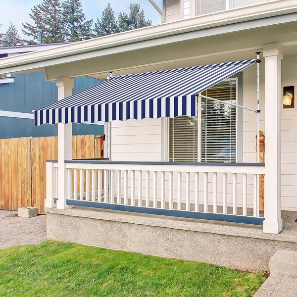 Tenda Da Sole Clanmacy Tenda Da Sole Articolata Idrorepellente Per Balcone Tenda Da Sole Per Balcone Protezione Solare Tenda Da Sole Con Morsetti Blu E Bianco 2 M-image