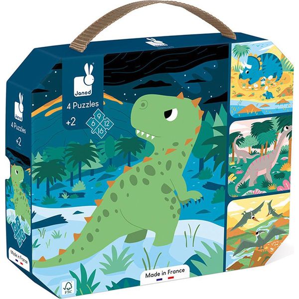 Janod Puzzle - Set Di Puzzle Per Bambini Con Dinosauri - Puzzle 4 In 1 Per Bambini-image