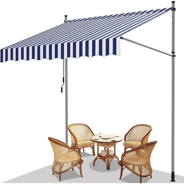 Yakimz Tenda Da Sole A Morsetto Tenda Da Sole Per Balcone Senza Foratura Tenda Da Sole Regolabile In Altezza Resistente Ai Raggi Uv E Idrorepellente 200 Cm Bianco Blu-image