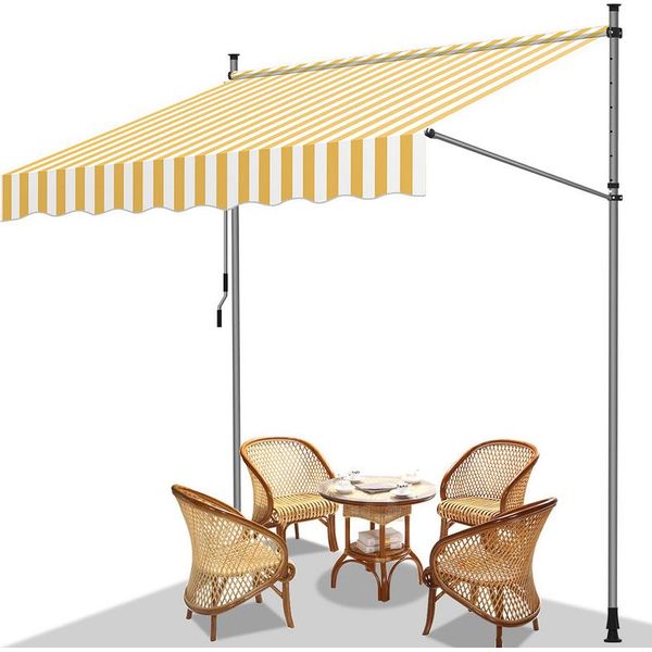 Yakimz Tenda Da Sole A Morsetto Tenda Da Sole Per Balcone Senza Foratura Tenda Da Sole Regolabile In Altezza Tenda Da Sole Resistente Ai Raggi Uv E Idrorepellente 350 Cm Bianco Giallo-image