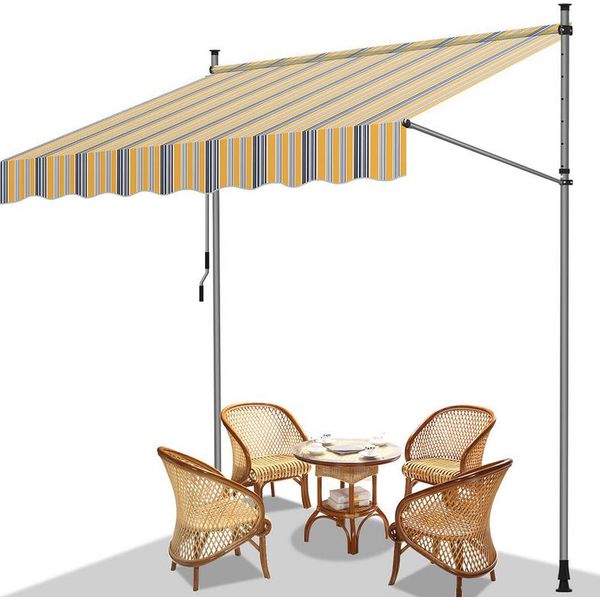 Yakimz Tenda Da Sole A Morsetto Tenda Da Sole Per Balcone Senza Foratura Tenda Da Sole Regolabile In Altezza Resistente Ai Raggi Uv E Idrorepellente 350 Cm Giallo Blu-image