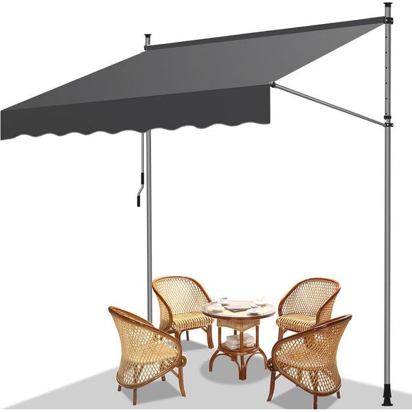 Tenda Da Sole Jopassy Senza Foratura Tenda Da Sole Con Morsetti Tenda Da Sole Per Terrazza Balcone 200 Cm Grigio-image