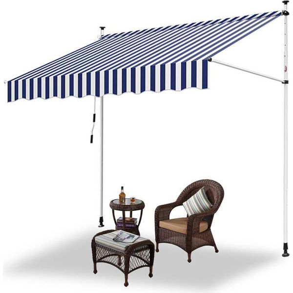 Tenda Da Sole Hengda Tenda Da Sole Con Morsetti Tenda Da Sole Per Balcone Regolabile In Altezza Tenda Da Sole Senza Forature Per Terrazza Balcone 350 Cm Bianco Blu-image