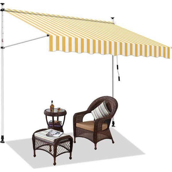 Tenda Da Sole Hengda Tenda Da Sole Con Morsetti Tenda Da Sole Per Balcone Regolabile In Altezza Tenda Da Sole Senza Forature Per Terrazza Balcone 250 Cm Bianco Giallo-image