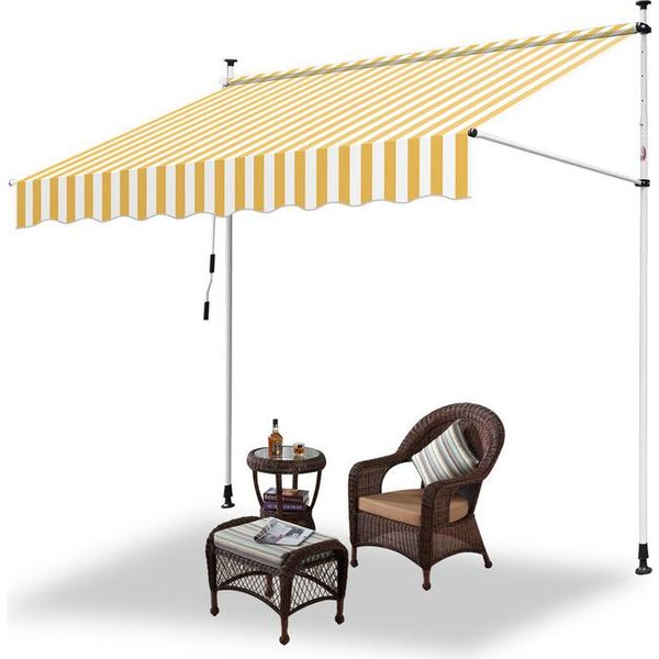 Tenda Da Sole Hengda Tenda Da Sole Senza Foratura Tenda Da Sole Per Balcone Regolabile In Altezza Tenda Da Sole Per Balcone 350 Cm Bianco Giallo-image