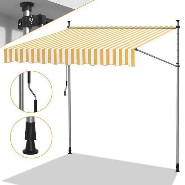 Hengda Tenda Da Sole Idrorepellente Tenda Da Sole Articolata Per Balcone Tenda Da Sole Per Balcone Protezione Solare Tenda Da Sole A Morsetto Giallo E Bianco 4M-image