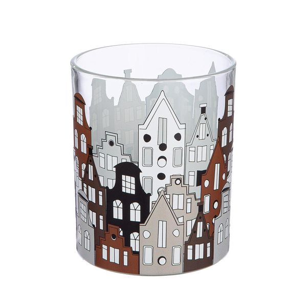 Gilde Windlicht, Zylindrisch, "Stadtlichter"", Hausmotiv, Glas, Braun, Ve 8, H. 12,5 Cm, D. 10 Cm"-image