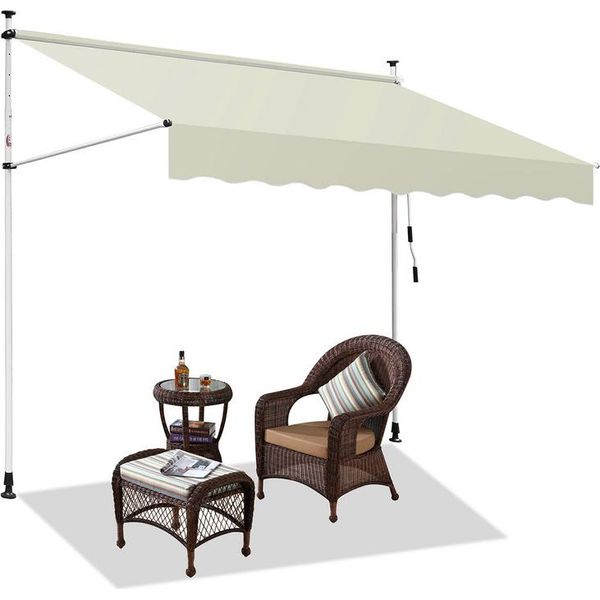 Tenda Da Sole Clanmacy Tenda Da Sole A Morsetto Tenda Da Balcone Regolabile In Altezza Tenda Da Sole Senza Foratura Per Terrazza Balcone 350 Cm Beige-image