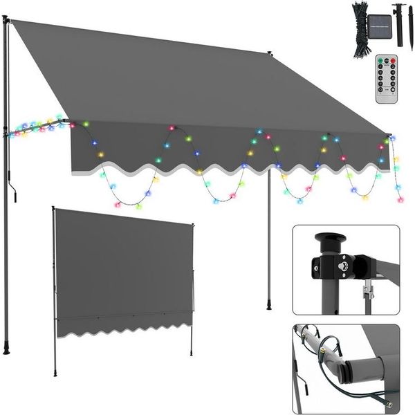 Clanmacy Tenda A Morsetto Con Led Tenda Senza Foratura Tenda Da Sole Per Balcone Regolabile In Altezza Tenda Da Sole Per Balcone 250Cm Grigio-image