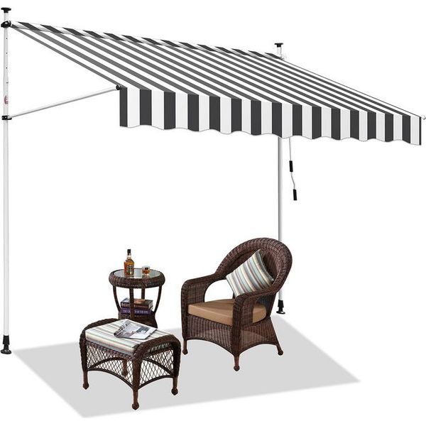 Tenda Da Sole Hengda Tenda Da Sole Senza Foratura Tenda Da Sole Per Balcone Regolabile In Altezza Tenda Da Sole Per Balcone 400 Cm Bianco Grigio-image