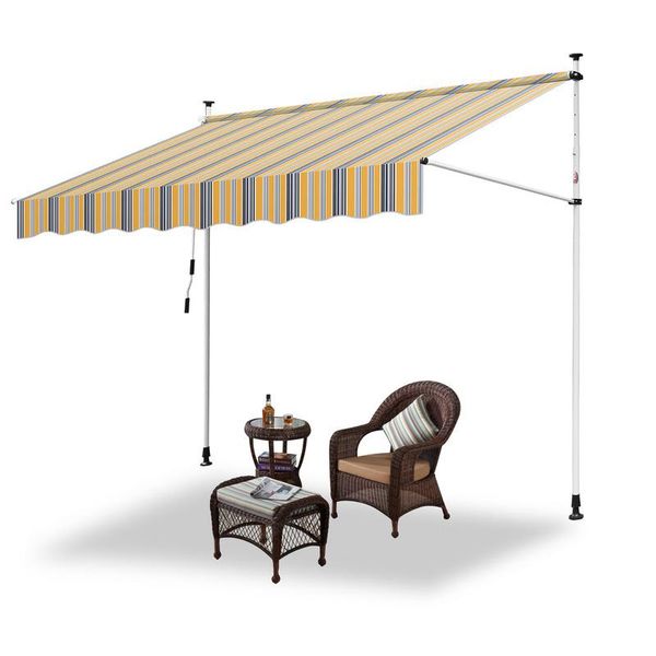 Tenda Da Sole Hengda Tenda Da Sole Con Morsetti Tenda Da Sole Per Balcone Regolabile In Altezza Tenda Da Sole Senza Forature Per Terrazza Balcone 350 Cm Giallo Blu-image
