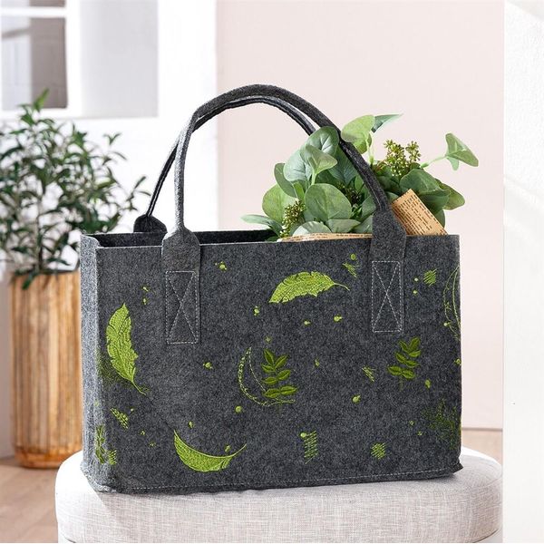 Gilde Tasche, Rechteckig, "BläTterregen"", Blattmotiv, Filz, Dunkelgrau, Ve 4, L. 25 Cm, B. 40 Cm, H. 26 Cm"-image