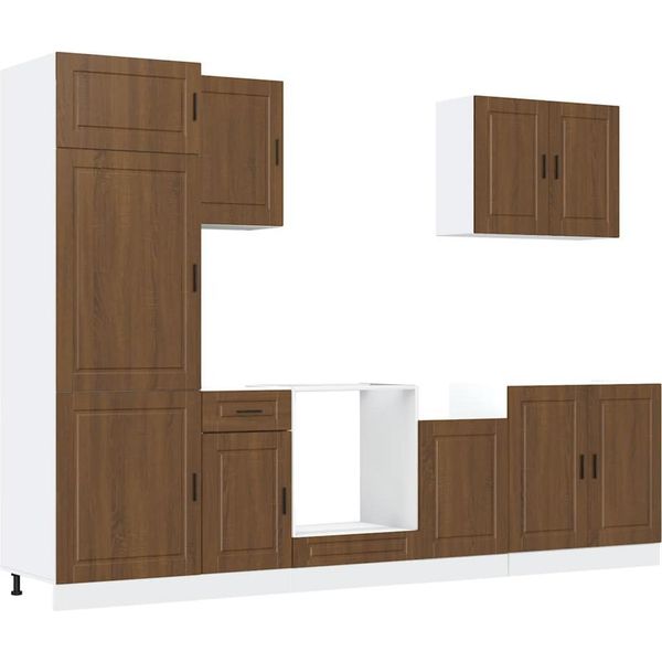 Vidaxl Set Di Armadietti Da Cucina 7 Pezzi Porto Brown In Legno Effetto Rovere-image
