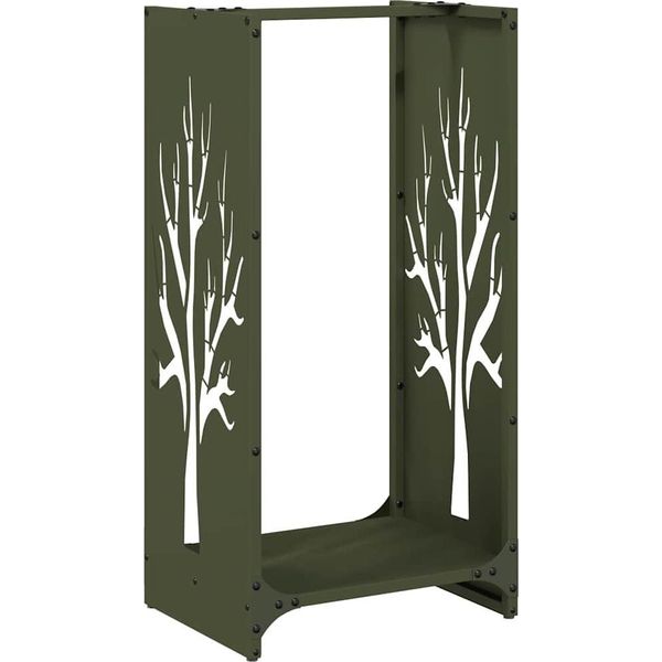 Vidaxl Porta Legna Verde Oliva 40X30X80 Cm Acciaio Laminato A Freddo-image
