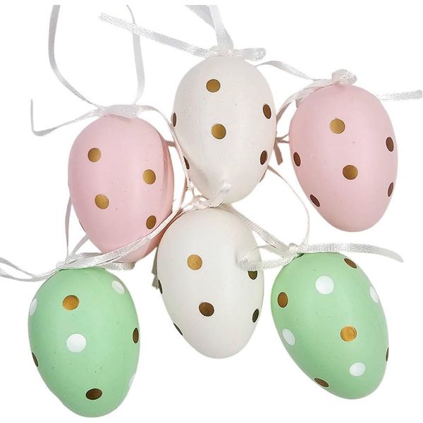 Uova Decorative Per Pasqua 6 Cm - Uova Di Pasqua Da Appendere 6 Pezzi - Puntini Color Pastello-image