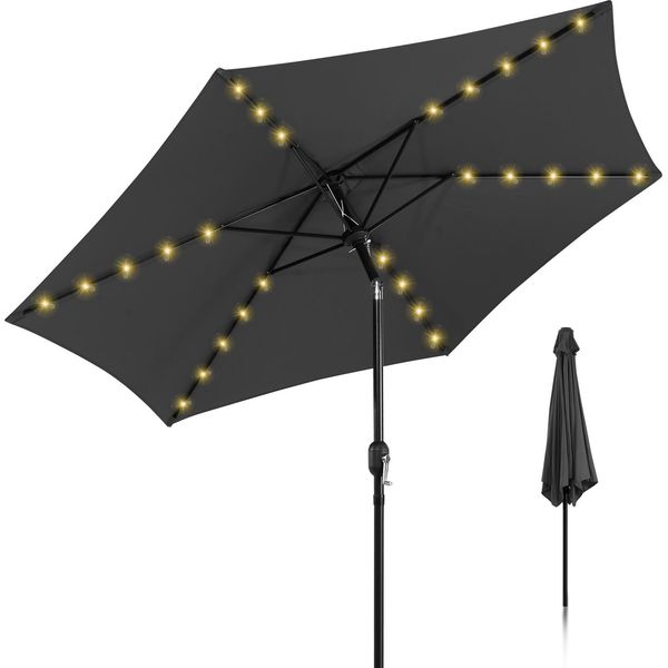 Ombrellone Jayseuw Ombrellone A Braccio Laterale 270 Cm Con Led Solare, Inclinabile Di 30°, Protezione Uv, Manovella - Grigio - Ombrellone Da Giardino Ombrellone Da Mercato Ombrellone Con Manovella-image