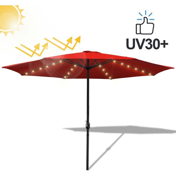 Ombrellone Jayseuw Ombrellone A Braccio Laterale 350 Cm Con Led Solare, Protezione Uv, Manovella - Rosso - Ombrellone Da Giardino Ombrellone Da Mercato Ombrellone Con Manovella-image