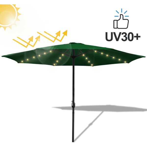 Ombrellone Jayseuw Ombrellone A Braccio Laterale 350 Cm Con Led Solare, Protezione Uv, Manovella - Verde - Ombrellone Da Giardino Ombrellone Da Mercato Ombrellone Con Manovella-image