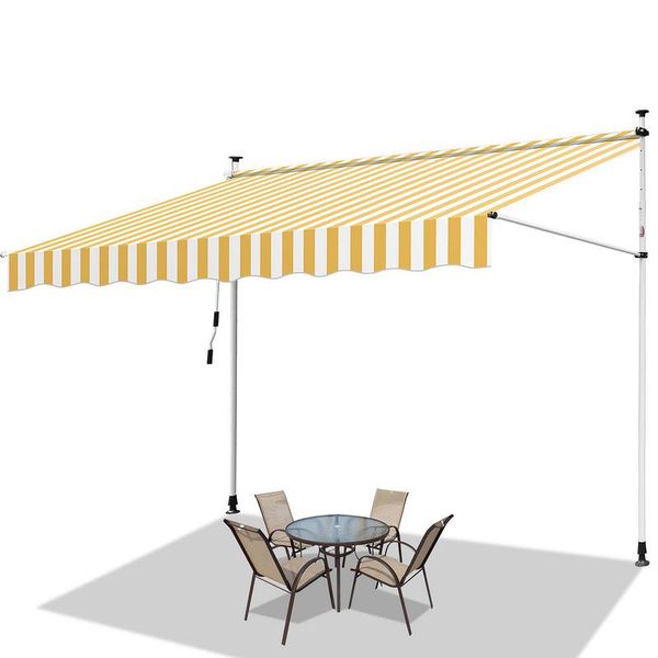 Tenda Da Sole Jayseuw 400X120 Cm Tenda Da Sole Per Balcone Regolabile In Altezza Con Manovella Protezione Solare Senza Forature Per Terrazze E Balconi Giallo Bianco-image