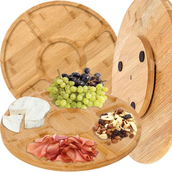 Tagliere Per Formaggi Rotondo Rotante A 360° Ø 15 Cm Piatto Da Portata Per Formaggi Salsicce Snack Antipasti Legno Di Bambù 24290-image