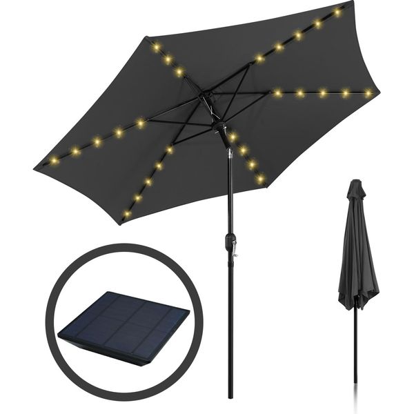 Aopunly Ombrellone A Sbalzo 270 Cm Con Led Solare, Apertura A 30°, Protezione Uv, Manovella - Grigio - Ombrellone Da Giardino Ombrellone Da Mercato Ombrellone A Manovella-image