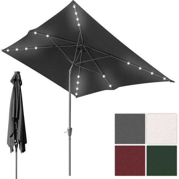 Ombrellone Hengda Rettangolare, Manovella Pieghevole, Ombrellone Da Balcone In Ferro, Ombrellone Da Mercato, Inclinabile, 1,4 X 2,1 M, Led, Grigio-image