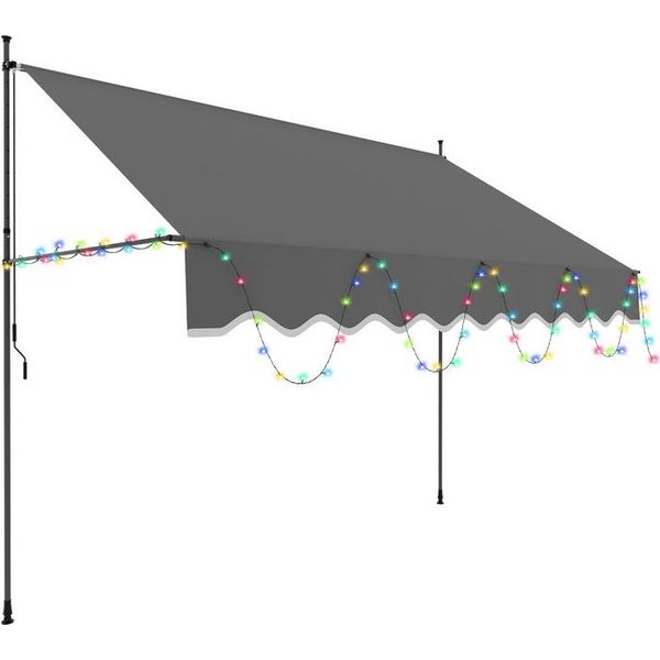 Tenda Da Sole A Pinza Aopunly Con Led 300X120Cm Tenda Da Sole Per Balcone Regolabile In Altezza Con Manovella Protezione Solare Senza Foratura Per Terrazza E Balcone Grigio-image