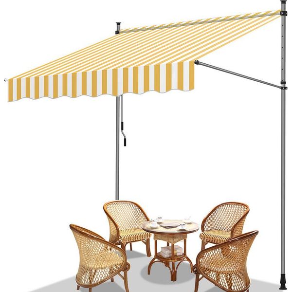 Tenda Da Sole Tolletour 150X120 Cm Tenda Da Sole Per Balcone Regolabile In Altezza Con Manovella Protezione Solare Senza Forature Per Terrazze E Balconi Giallo Bianco-image