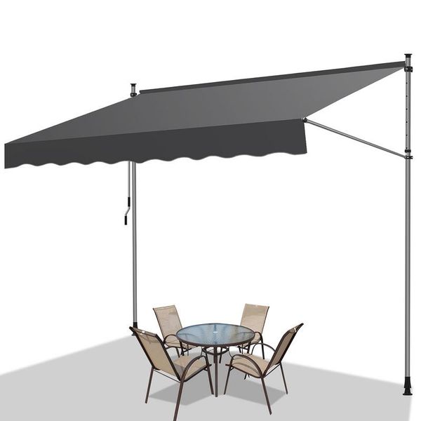 Tenda Da Sole Tolletour 350X120 Cm Tenda Da Sole Per Balcone Regolabile In Altezza Con Manovella Protezione Solare Senza Forature Per Terrazze E Balconi Grigio-image