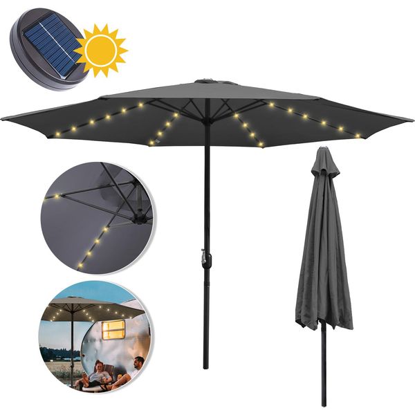 Tolletour Ombrellone A Braccio Laterale 350 Cm Con Led Solare, Protezione Uv, Manovella - Grigio - Ombrellone Da Giardino Ombrellone Da Mercato Ombrellone Con Manovella-image