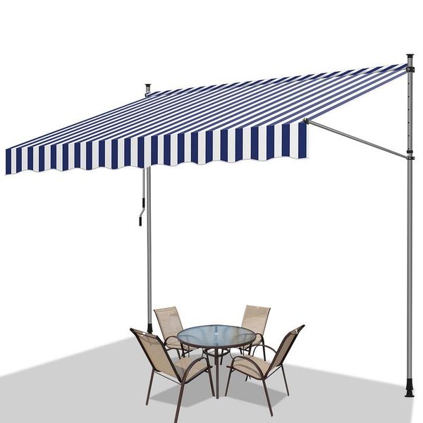 Tenda Da Sole Tolletour 350X120 Cm Tenda Da Sole Per Balcone Regolabile In Altezza Con Manovella Protezione Solare Senza Forature Per Terrazze E Balconi Blu Bianco-image