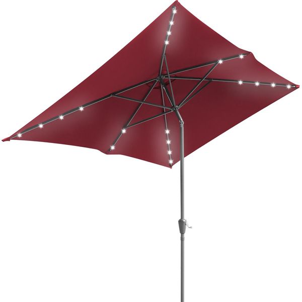 Ombrellone Bettizia Rettangolare, Manovella Pieghevole In Ferro, Ombrellone Da Balcone, Inclinabile, 2 X 3 M, Led, Rosso-image