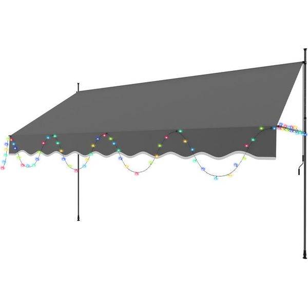 Tenda Da Sole Tolletour Con Led 400X120 Cm Tenda Da Sole Per Balcone Regolabile In Altezza Con Manovella Protezione Solare Senza Forature Per Terrazze E Balconi Grigio-image