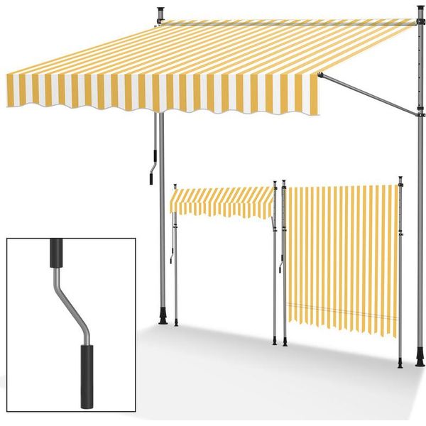 Tenda Da Sole Tolletour 400X120 Cm Tenda Da Sole Per Balcone Regolabile In Altezza Con Manovella Protezione Solare Senza Forature Per Terrazze E Balconi Giallo Bianco-image