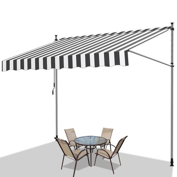Tenda Da Sole Tolletour 350X120 Cm Tenda Da Sole Per Balcone Regolabile In Altezza Con Manovella Protezione Solare Senza Forature Per Terrazze E Balconi Grigio Bianco-image