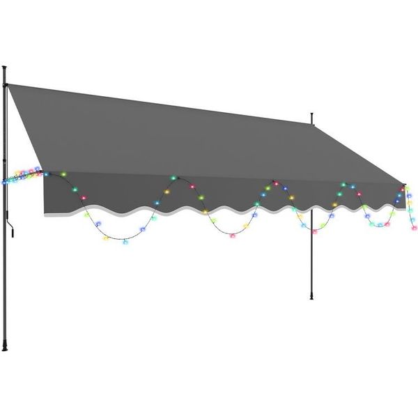 Tenda Da Sole Aopunly Con Led 400X120Cm Tenda Da Sole Per Balcone Regolabile In Altezza Con Manovella Protezione Solare Senza Forature Per Terrazza E Balcone Grigio-image